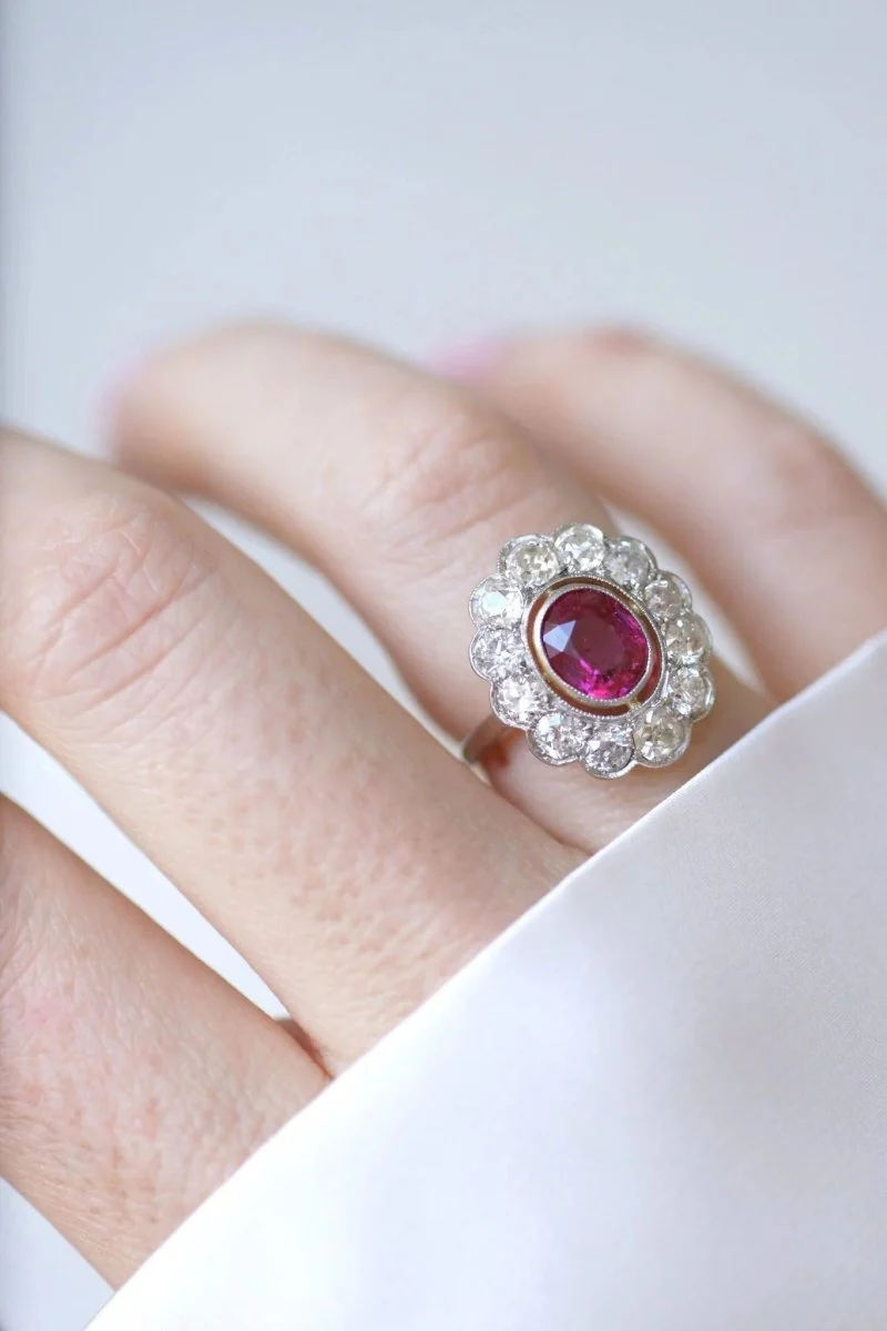 Bague marguerite, rubis Birman non chauffé 1.60 Cts, diamants - Image 12