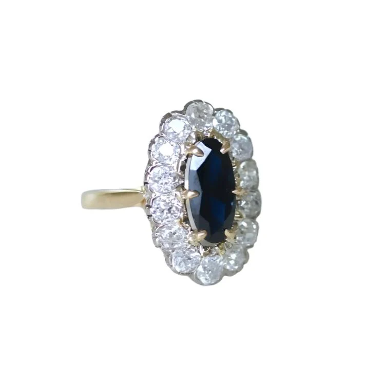 Bague Marguerite en or jaune, or blanc, saphir et diamants - Image 3