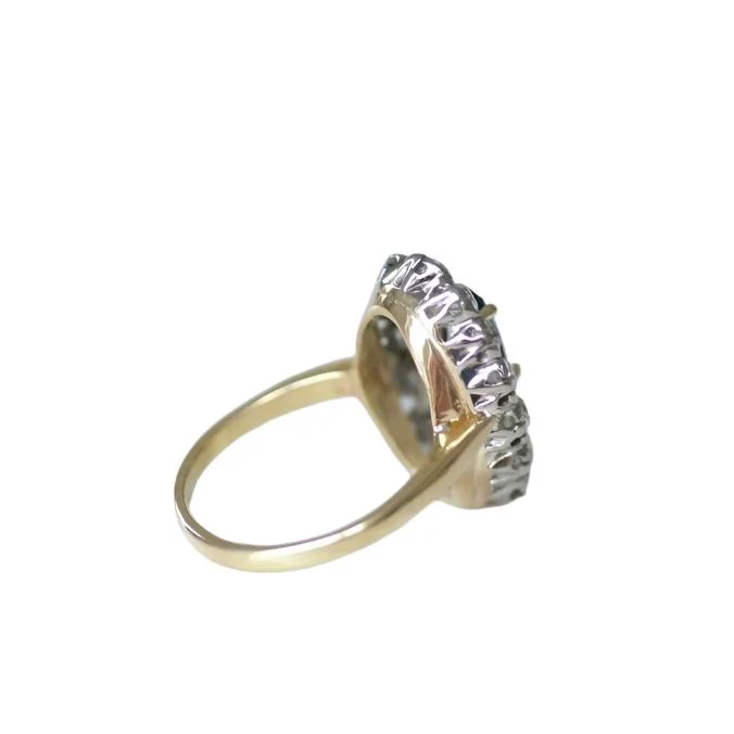 Bague Marguerite en or jaune, or blanc, saphir et diamants - Image 4