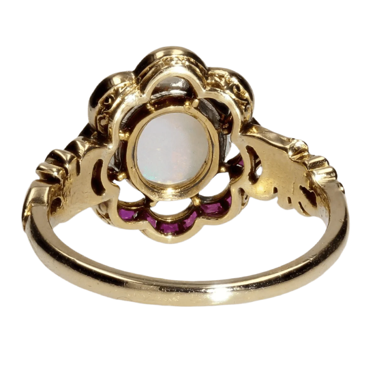 Bague Pompadour en or jaune, opale et rubis - Image 3