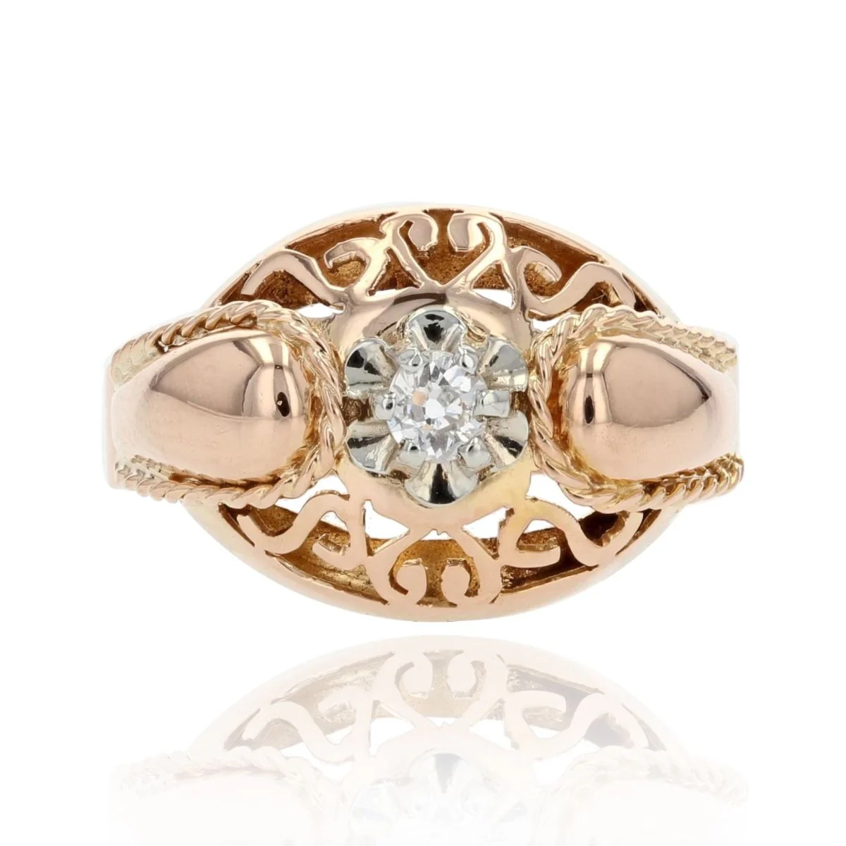 Bague Dôme en or rose et diamant