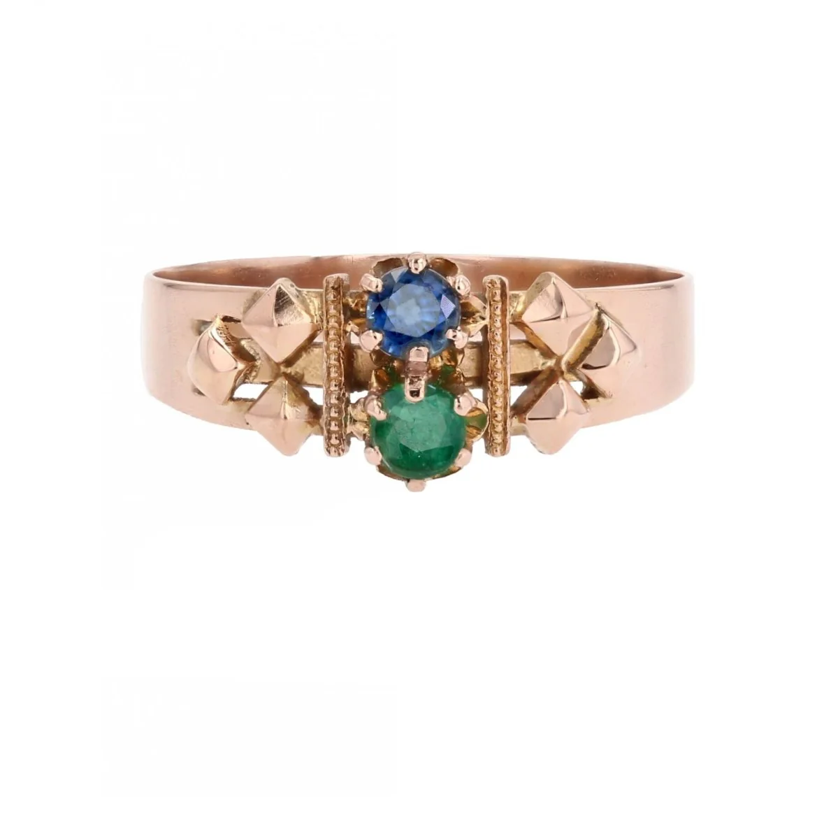 Bague en or rose, émeraude, saphir et diamants
