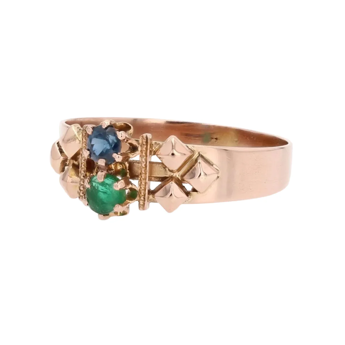 Bague en or rose, émeraude, saphir et diamants - Image 3