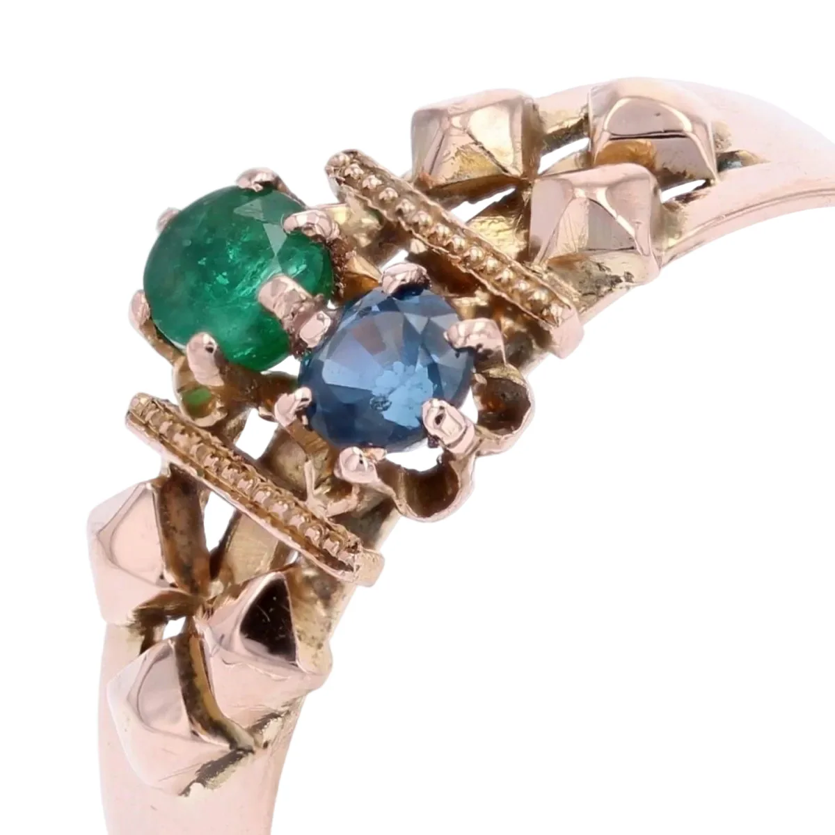 Bague en or rose, émeraude, saphir et diamants - Image 7