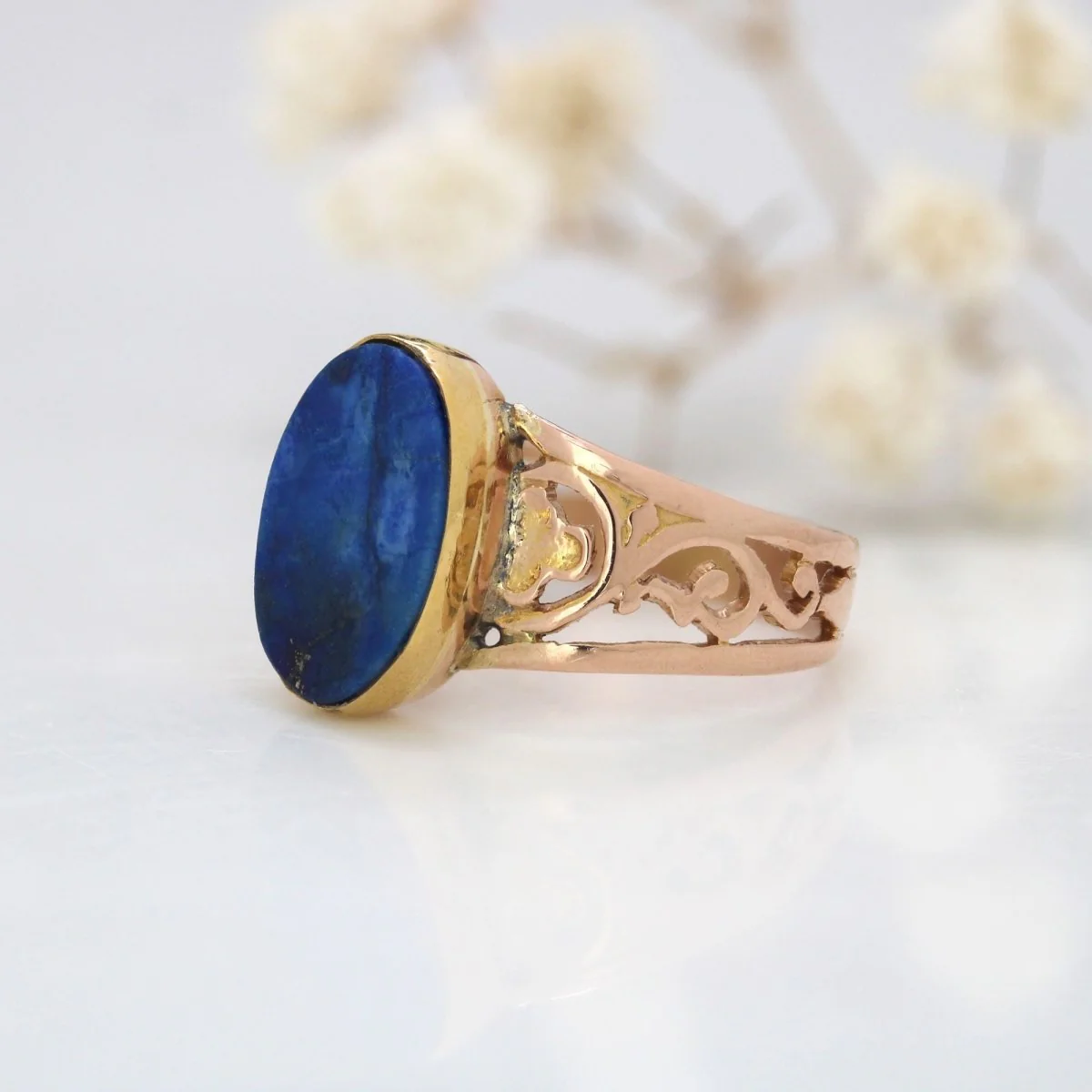 Bague Dôme en or rose et lapis-lazuli - Image 7