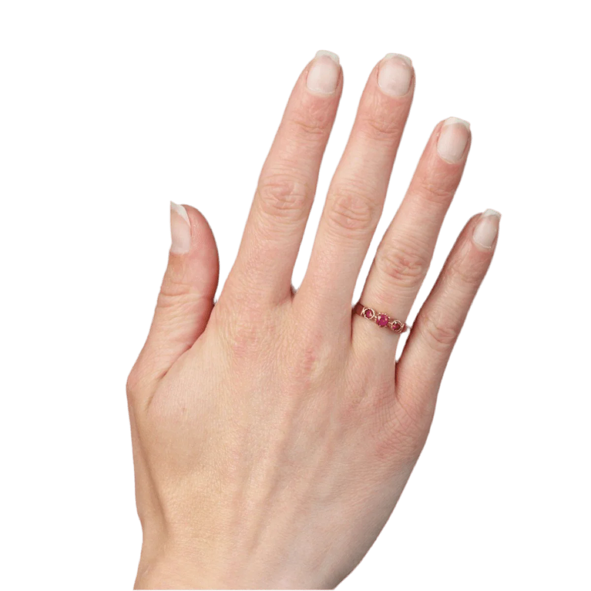 Bague Trilogie en or rose et rubis - Image 2