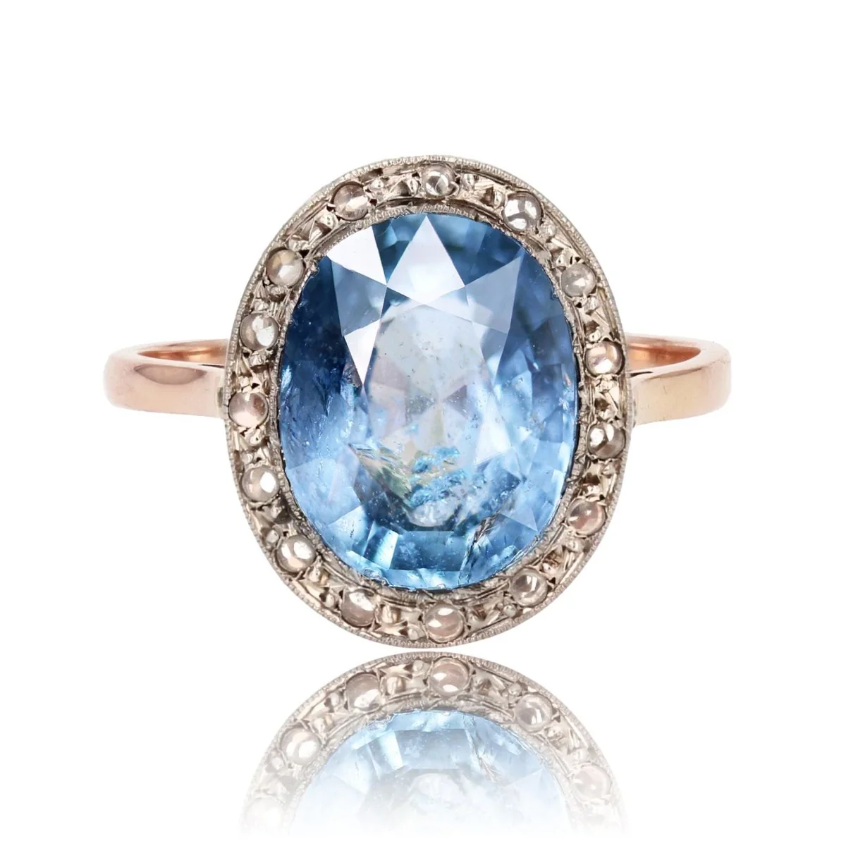 Bague Entourage en or rose, platine, saphir et diamants