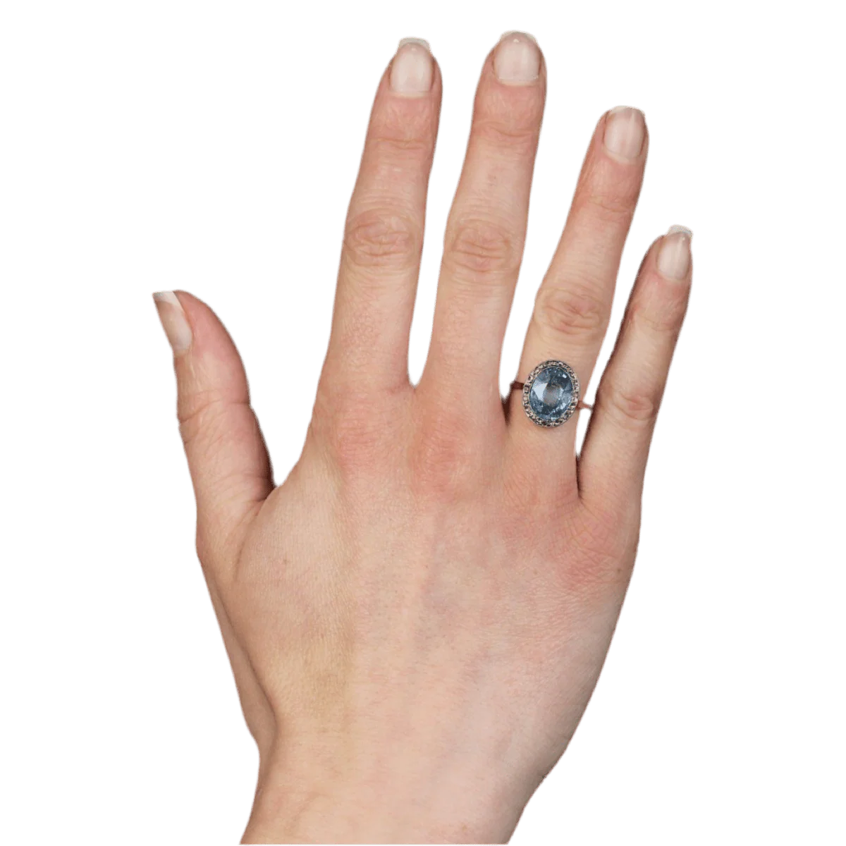 Bague Entourage en or rose, platine, saphir et diamants - Image 2