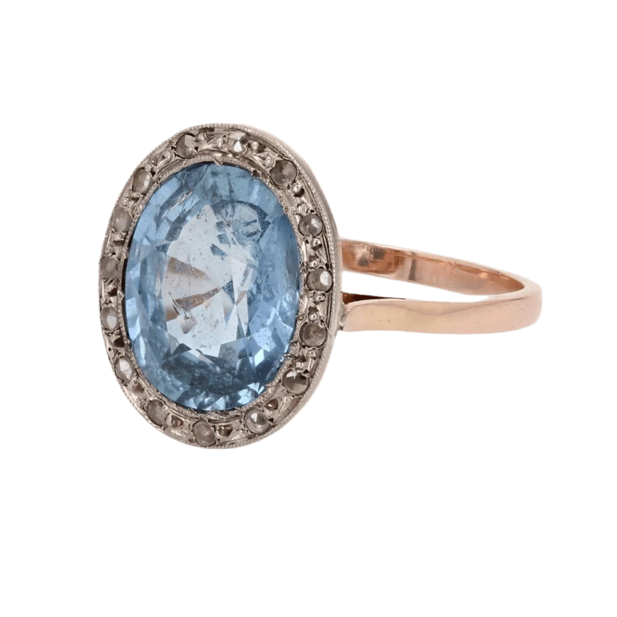 Bague Entourage en or rose, platine, saphir et diamants - Image 3