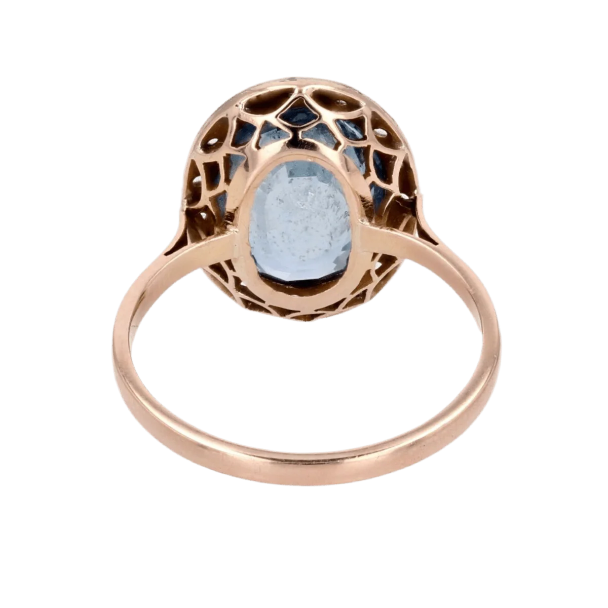 Bague Entourage en or rose, platine, saphir et diamants - Image 4