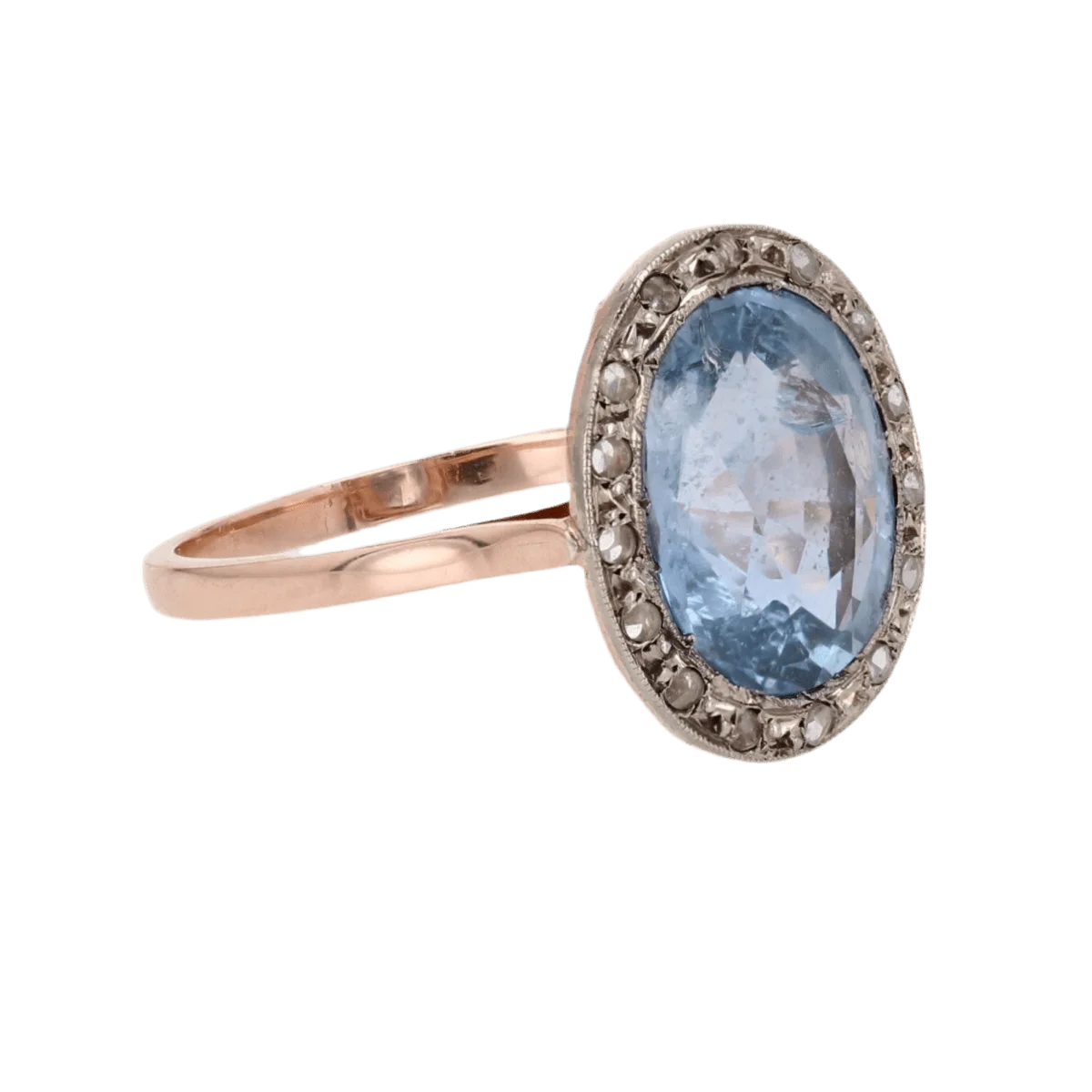 Bague Entourage en or rose, platine, saphir et diamants - Image 5