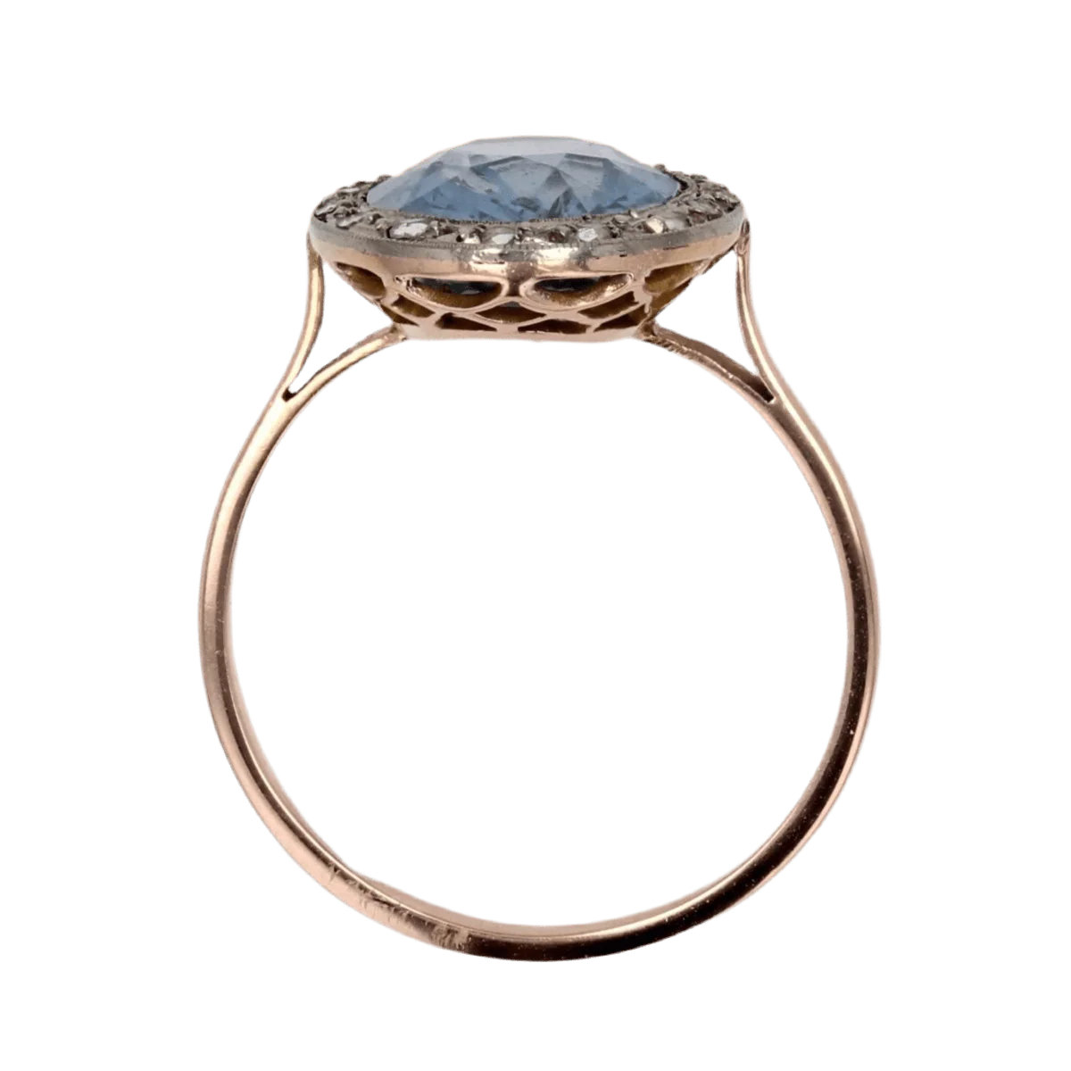 Bague Entourage en or rose, platine, saphir et diamants - Image 6