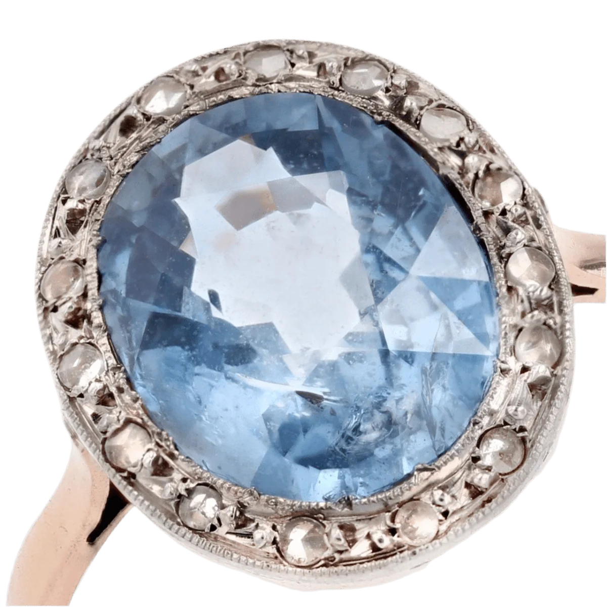 Bague Entourage en or rose, platine, saphir et diamants - Image 7