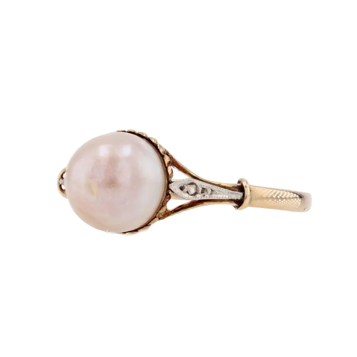 Bague Solitaire en or jaune, perle et diamant - Image 3