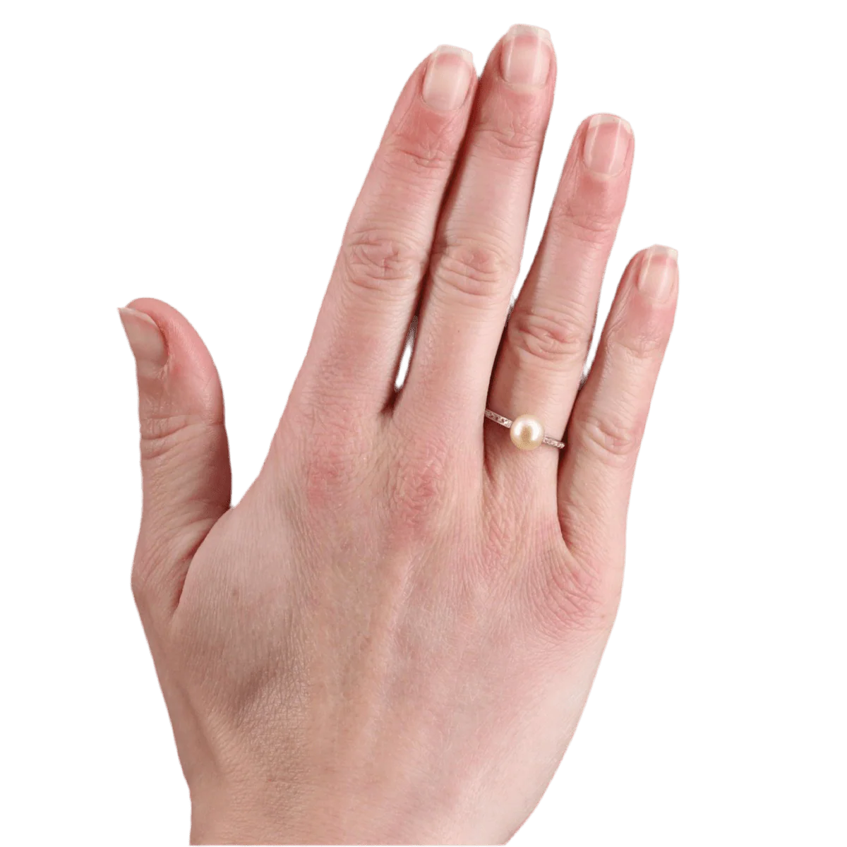 Bague Solitaire en platine, perle et diamants - Image 2