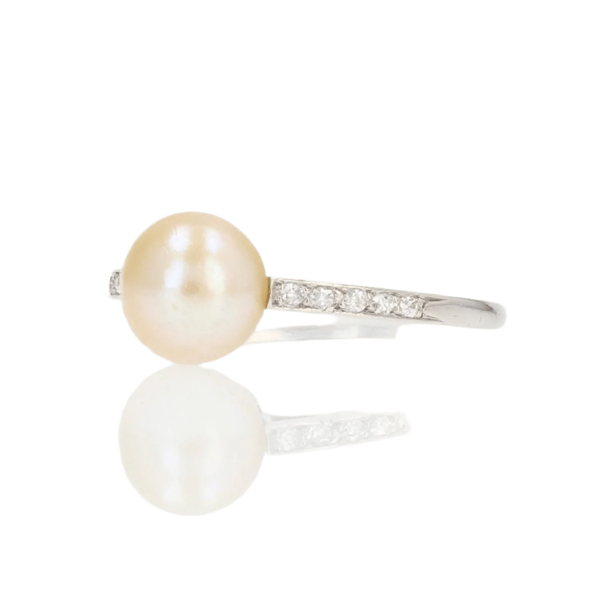 Bague Solitaire en platine, perle et diamants - Image 3