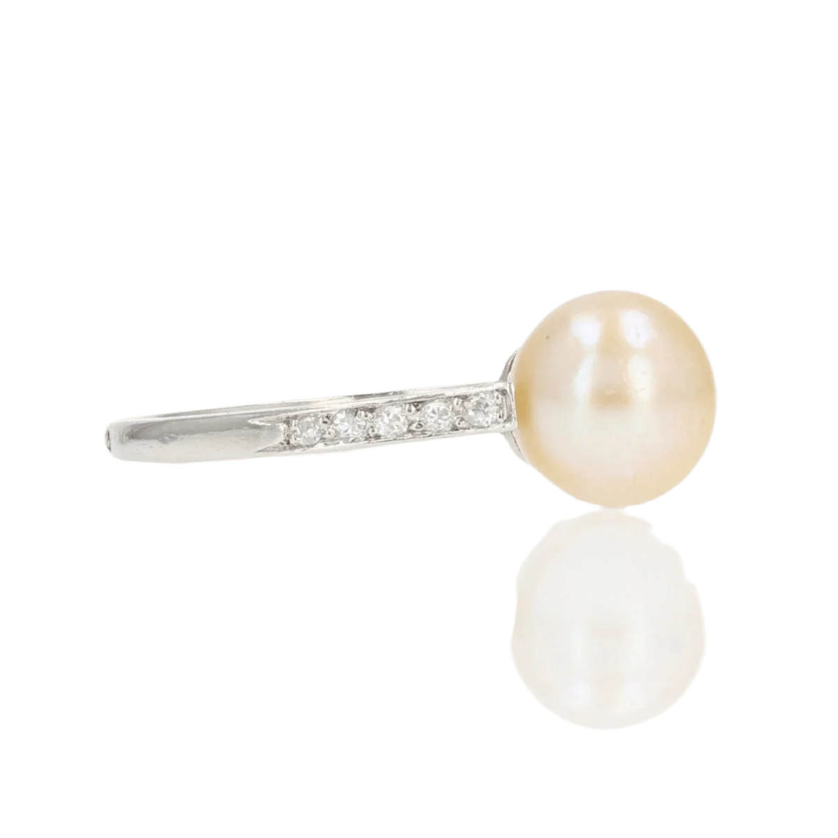 Bague Solitaire en platine, perle et diamants - Image 5