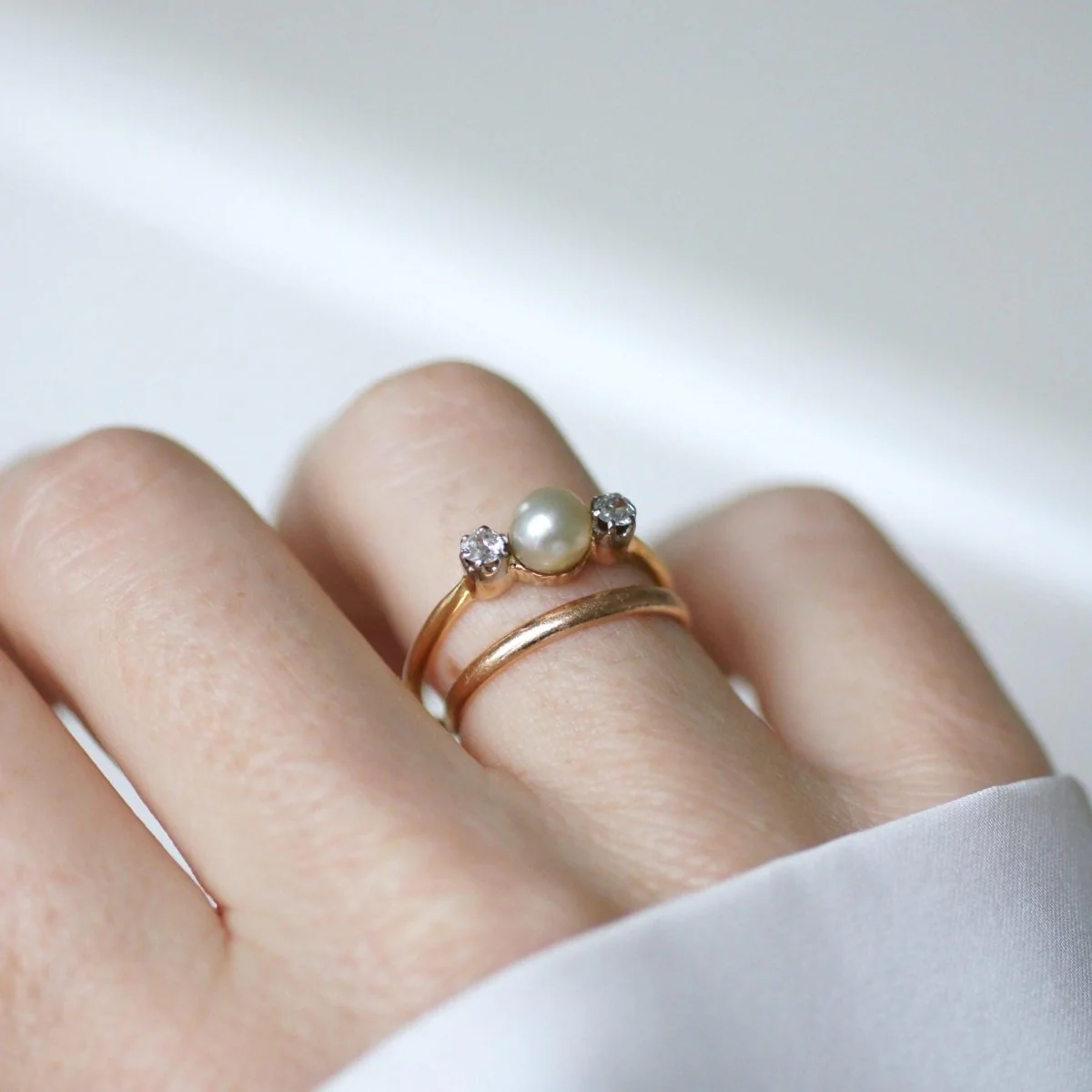 Bague en or jaune, platine, perle, et diamants - Image 10