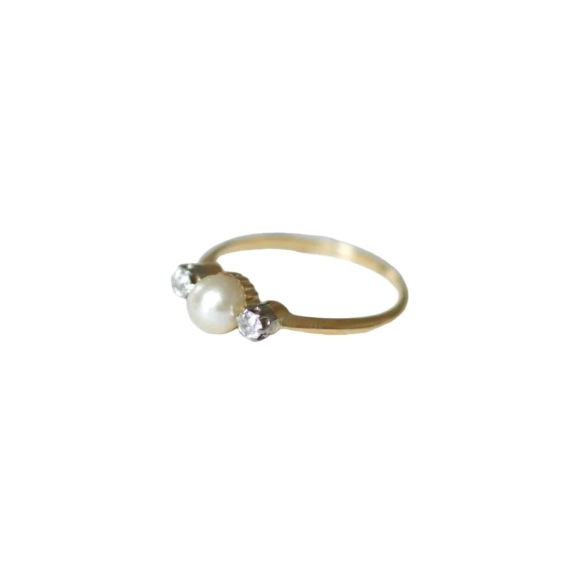 Bague en or jaune, platine, perle, et diamants - Image 3
