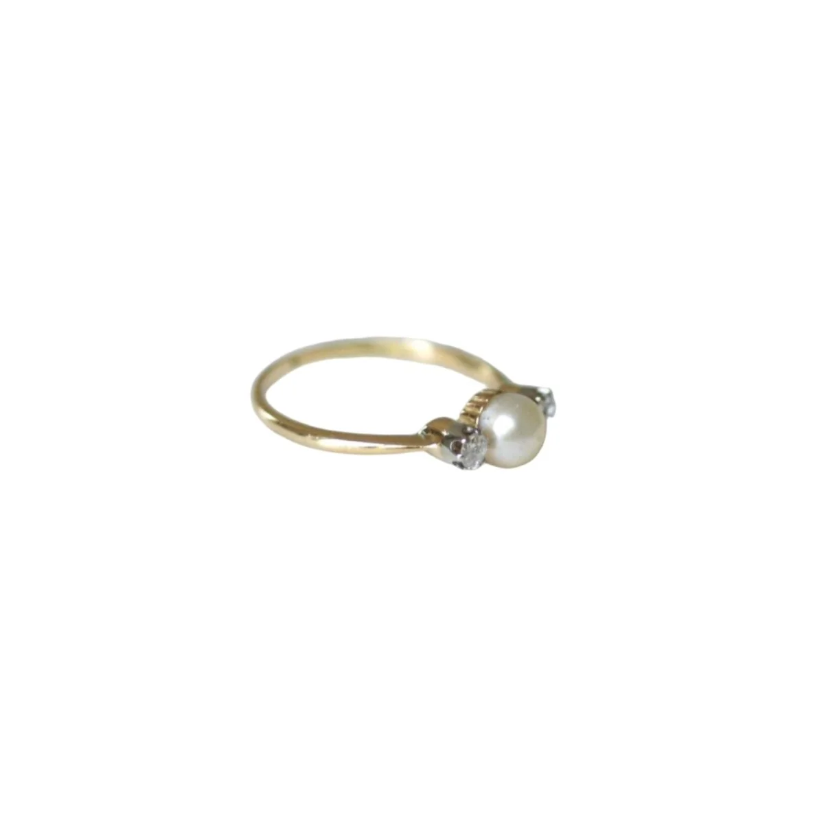 Bague en or jaune, platine, perle, et diamants - Image 4
