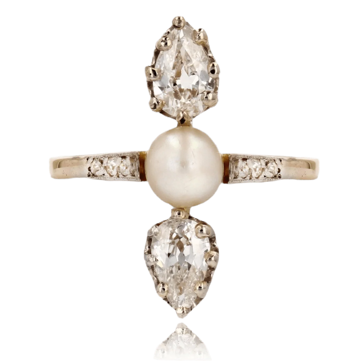 Bague Trilogie en or jaune, platine, perle et diamants
