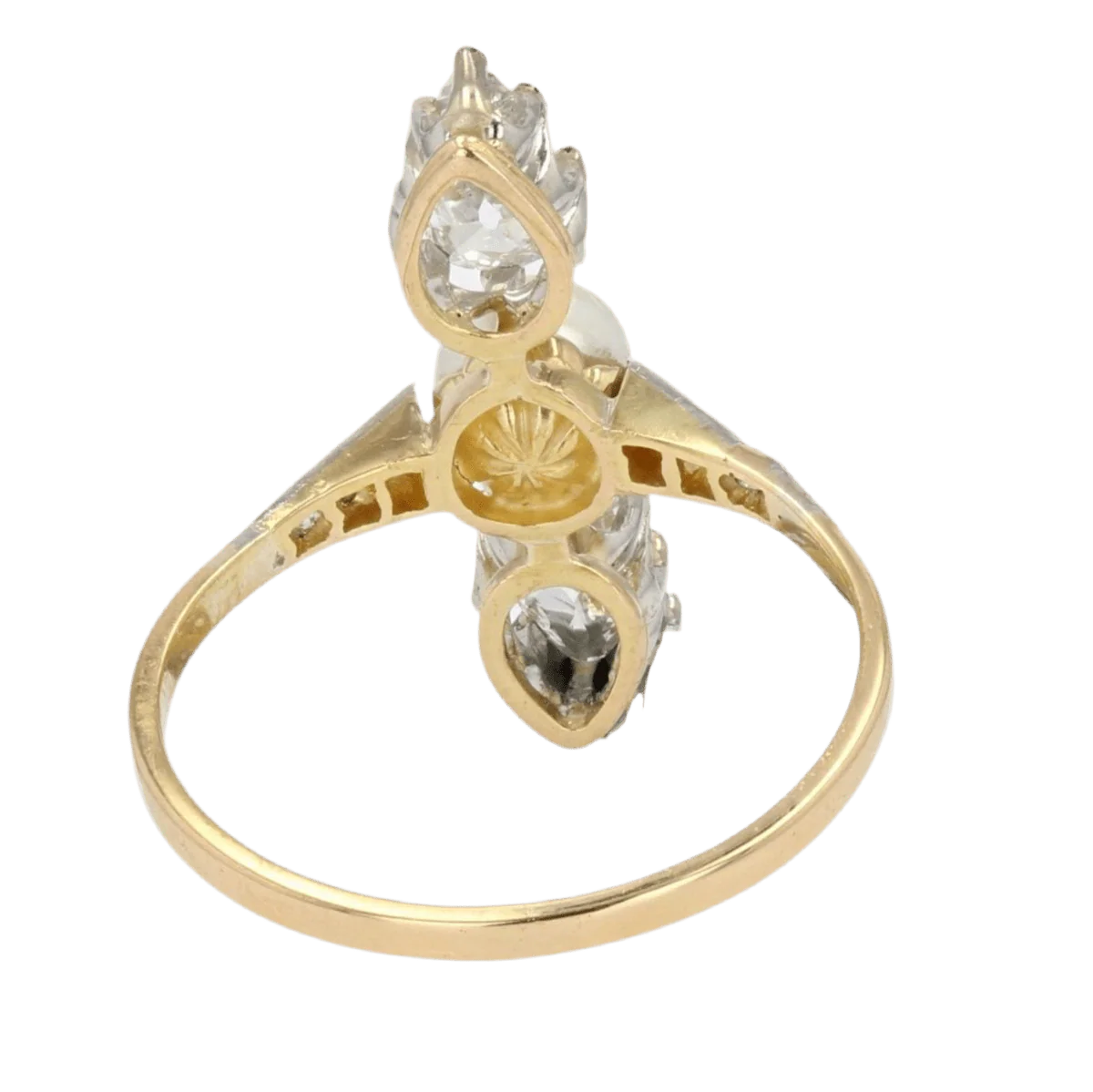 Bague Trilogie en or jaune, platine, perle et diamants - Image 4