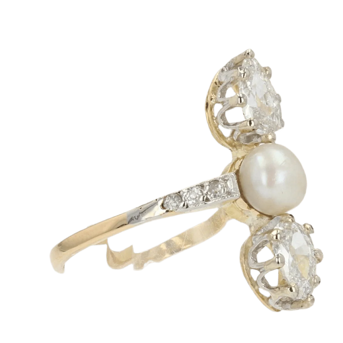 Bague Trilogie en or jaune, platine, perle et diamants - Image 5
