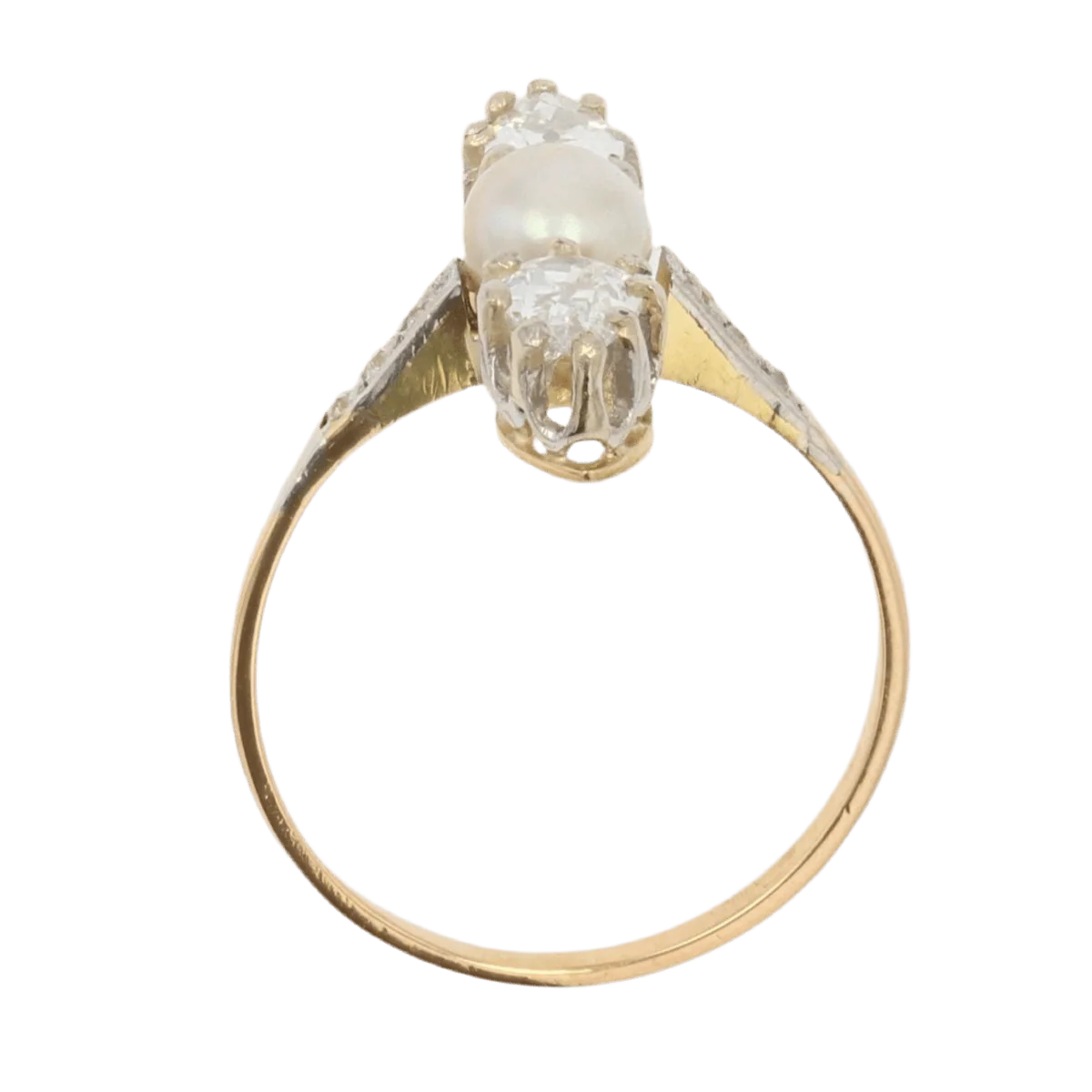 Bague Trilogie en or jaune, platine, perle et diamants - Image 6