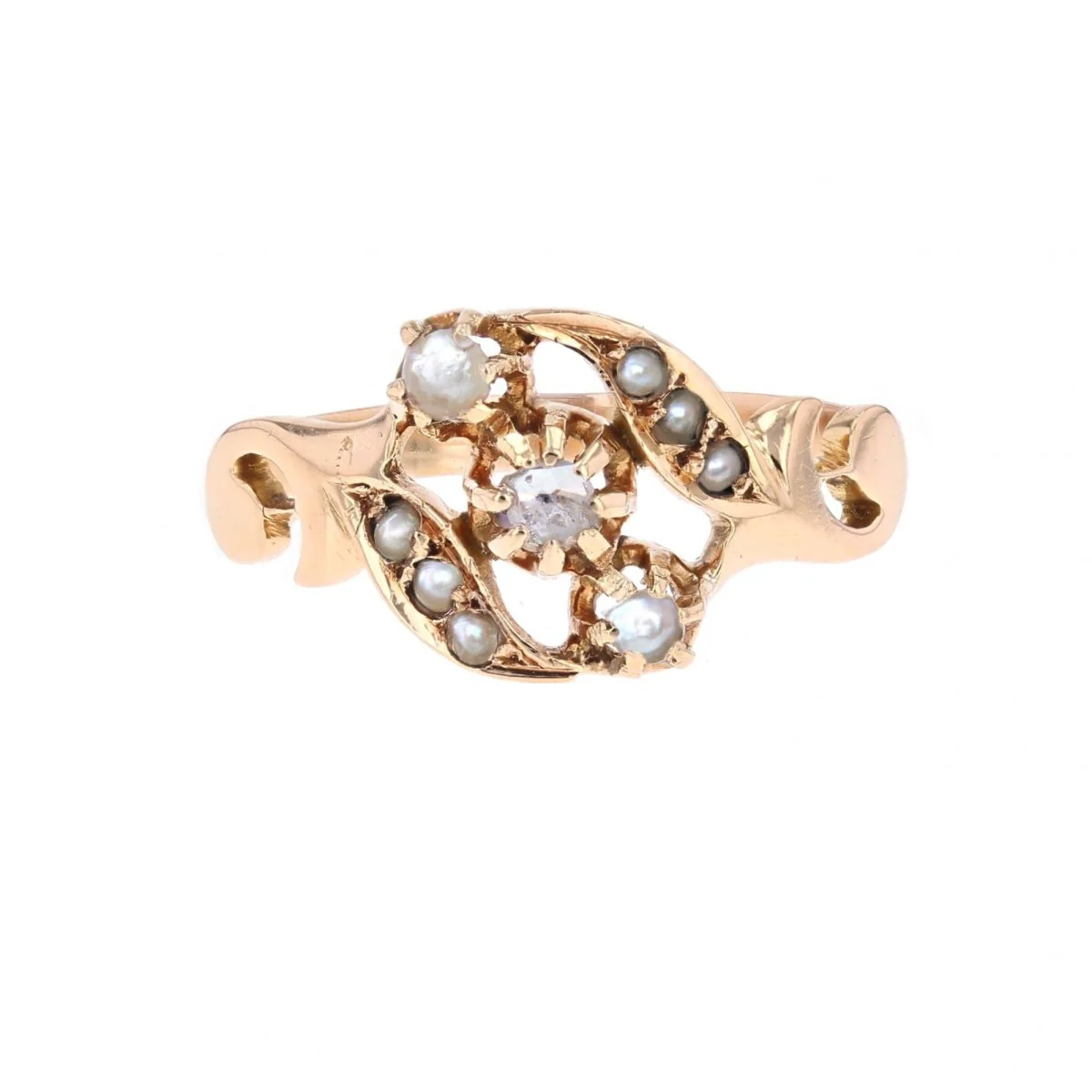 Bague Marguerite en or rose, perles et diamant