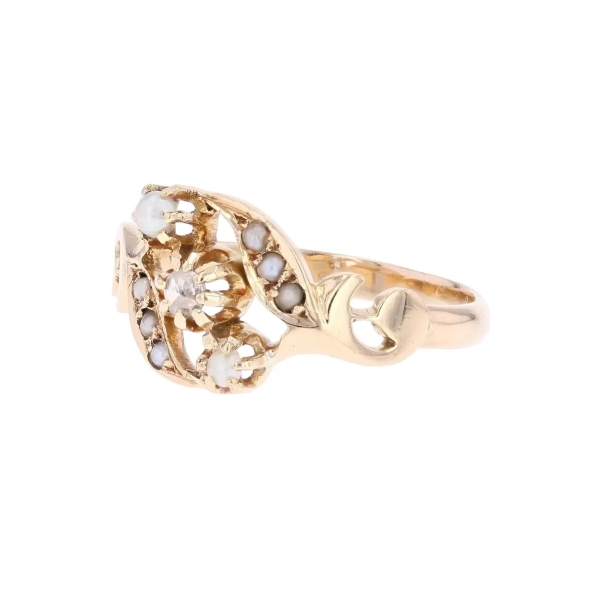 Bague Marguerite en or rose, perles et diamant - Image 3