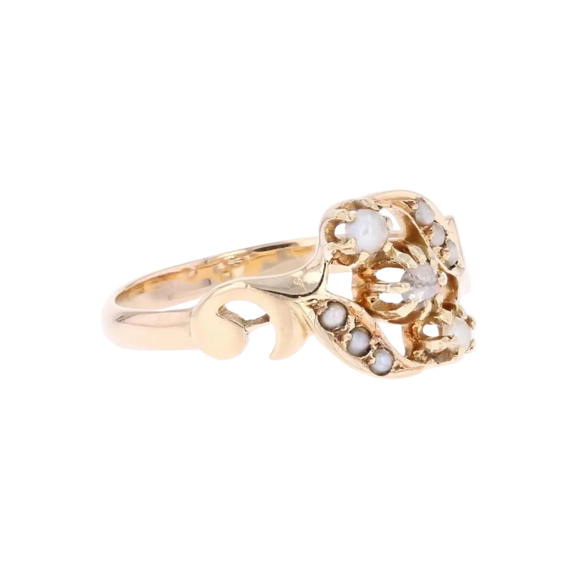 Bague Marguerite en or rose, perles et diamant - Image 5
