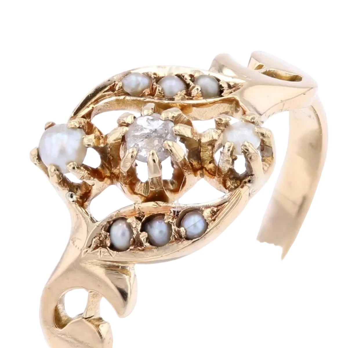 Bague Marguerite en or rose, perles et diamant - Image 7