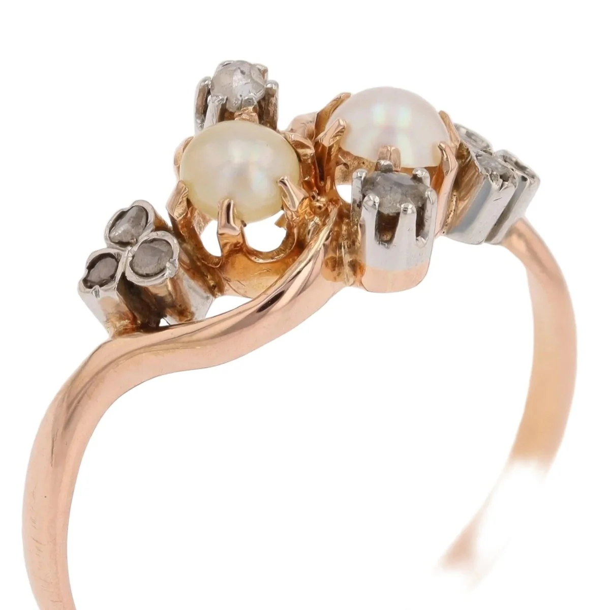 Bague Toi & Moi en or rose, perles et diamants - Image 7