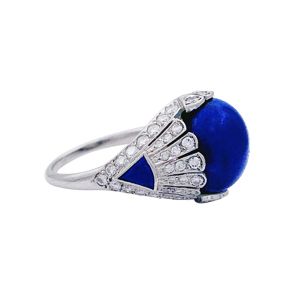Bague dôme en platine, lapis lazuli et diamants. - Image 3