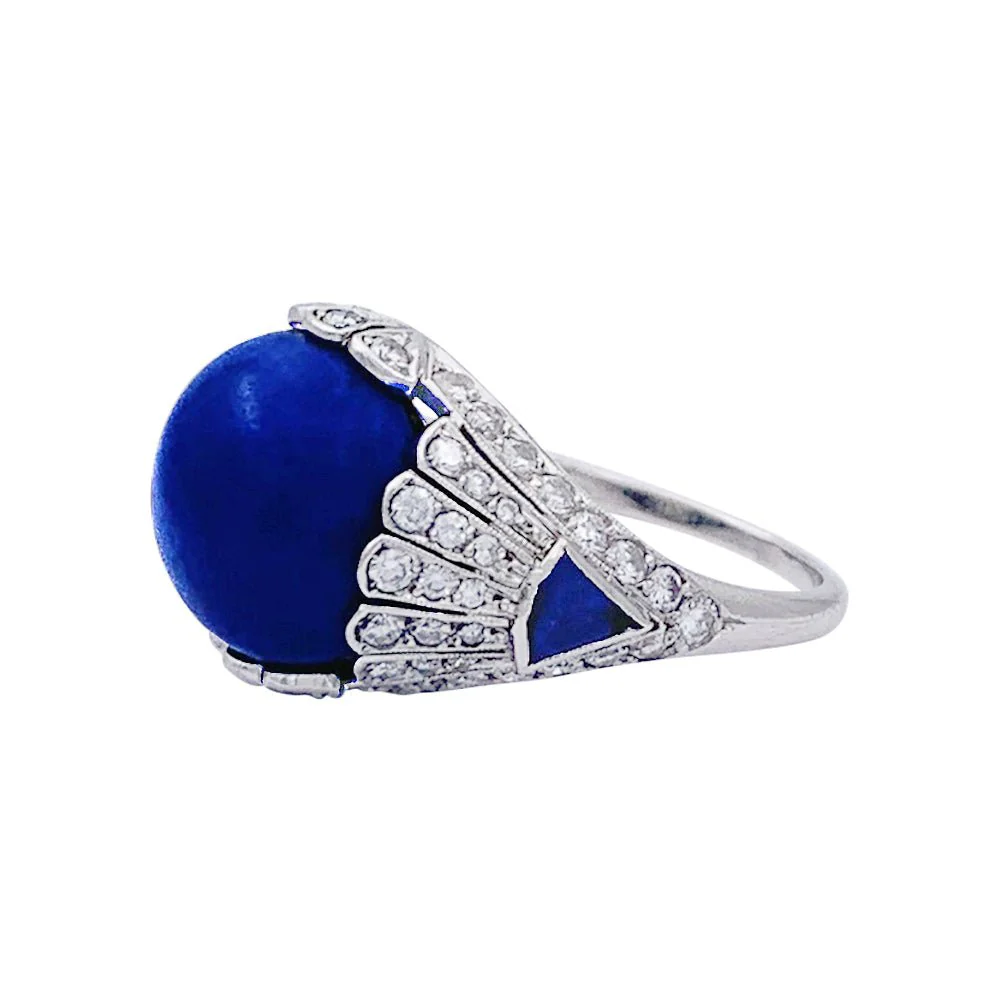 Bague dôme en platine, lapis lazuli et diamants. - Image 4