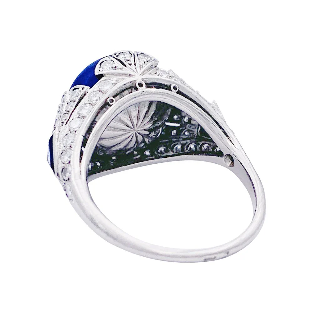 Bague dôme en platine, lapis lazuli et diamants. - Image 5