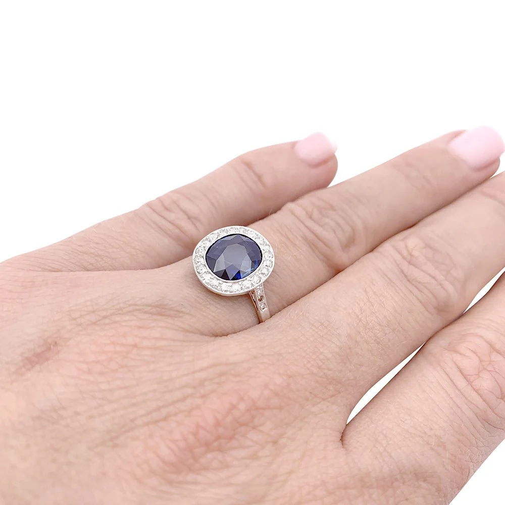 Bague ancienne platine, saphir, diamants. - Image 6