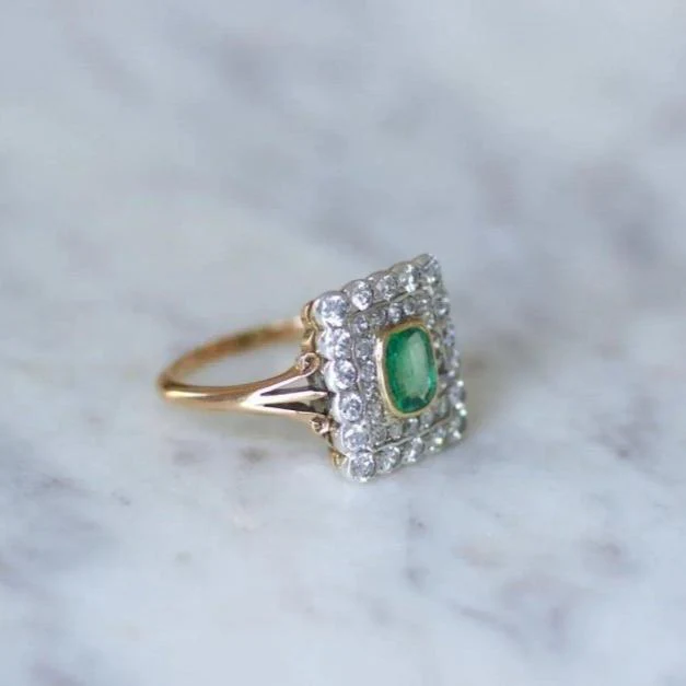 Bague Marguerite or, argent, émeraude et diamants - Image 6