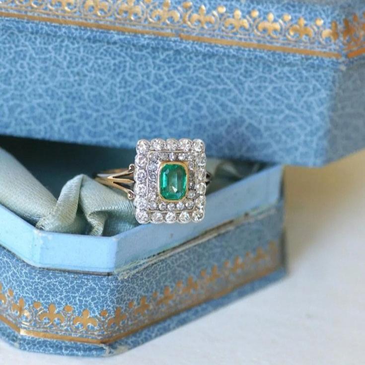 Bague Marguerite or, argent, émeraude et diamants - Image 8