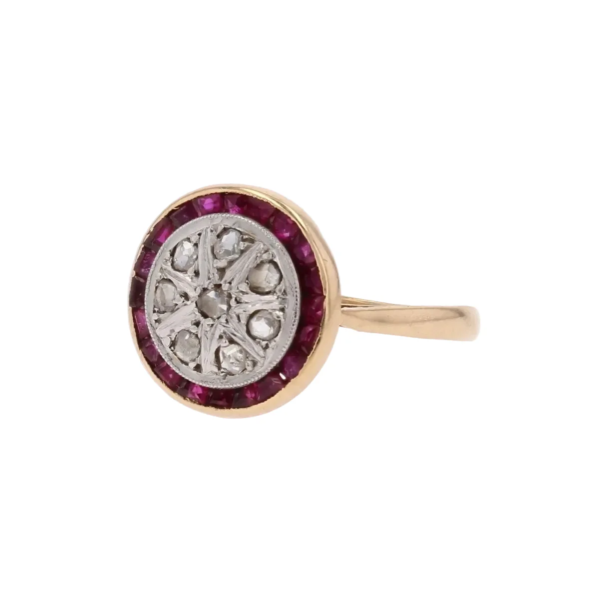 Bague Entourage en or jaune, rubis et diamants - Image 3