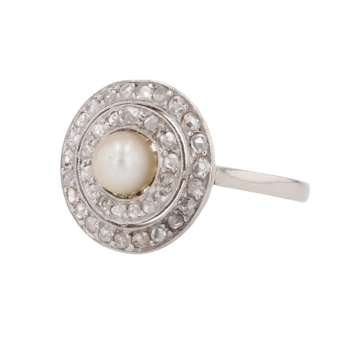 Bague Pompadour en platine, perle et diamants - Image 3