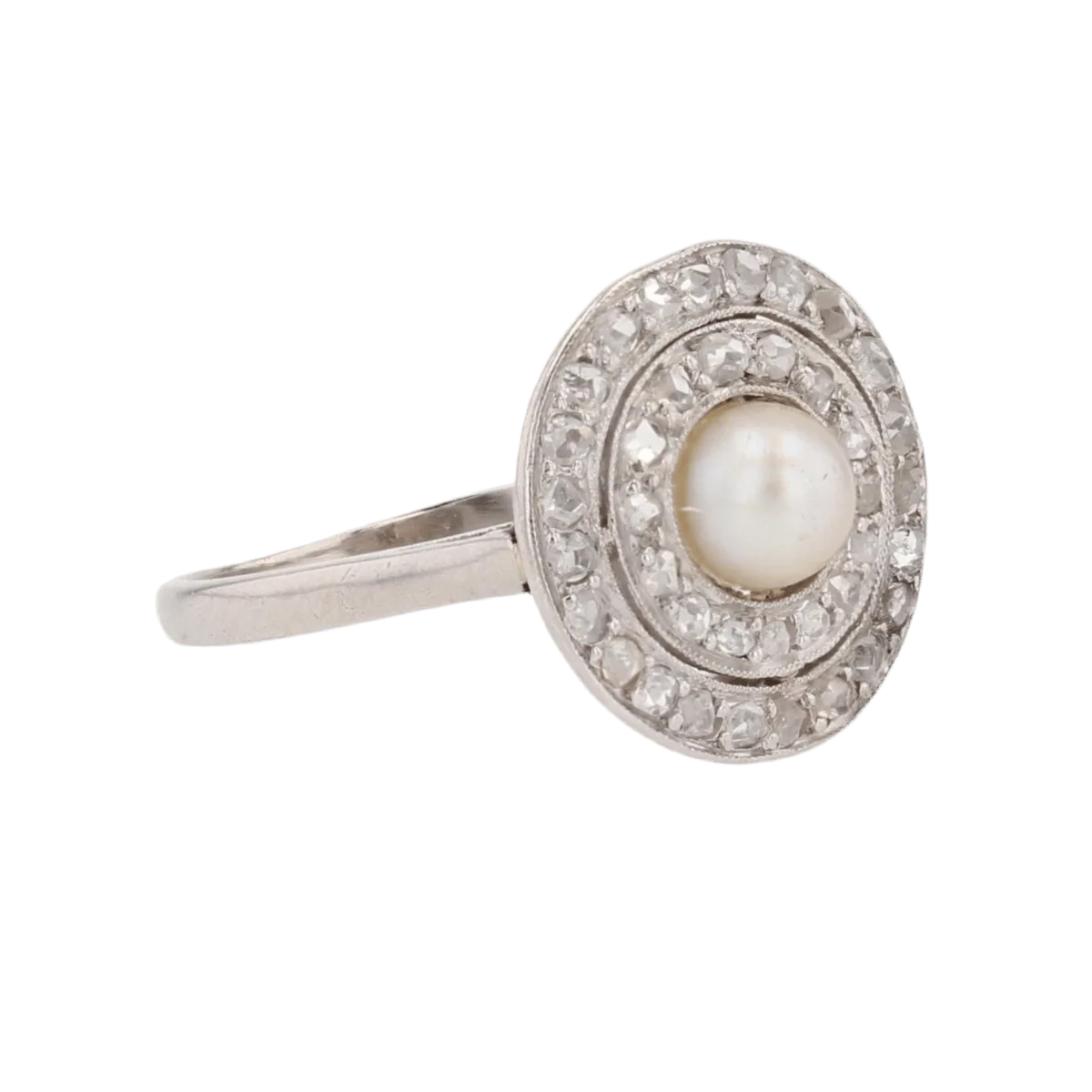 Bague Pompadour en platine, perle et diamants - Image 5