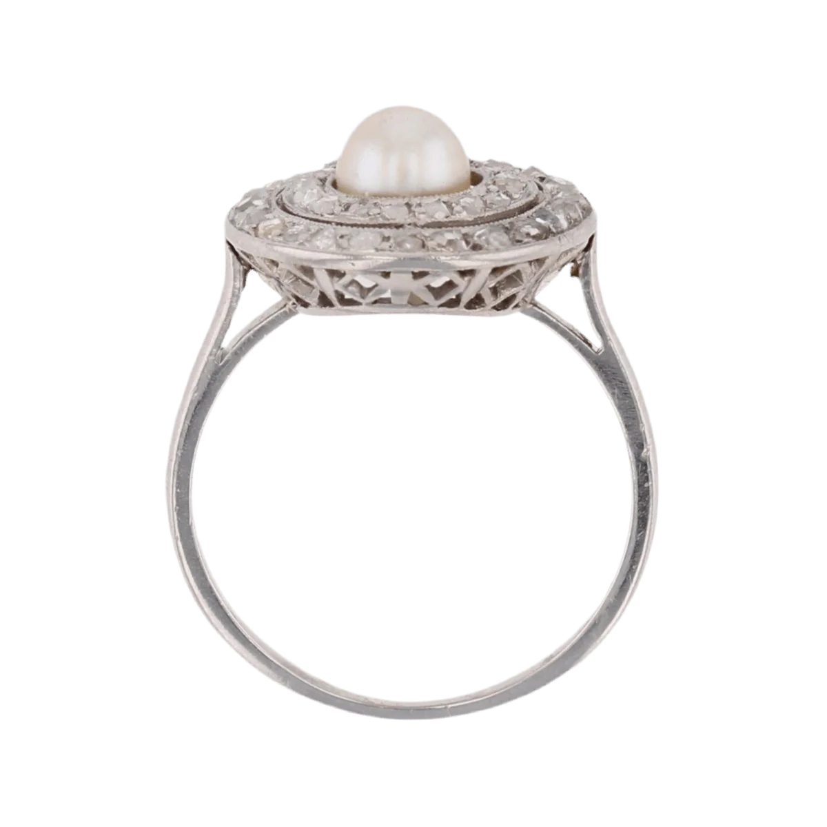 Bague Pompadour en platine, perle et diamants - Image 6