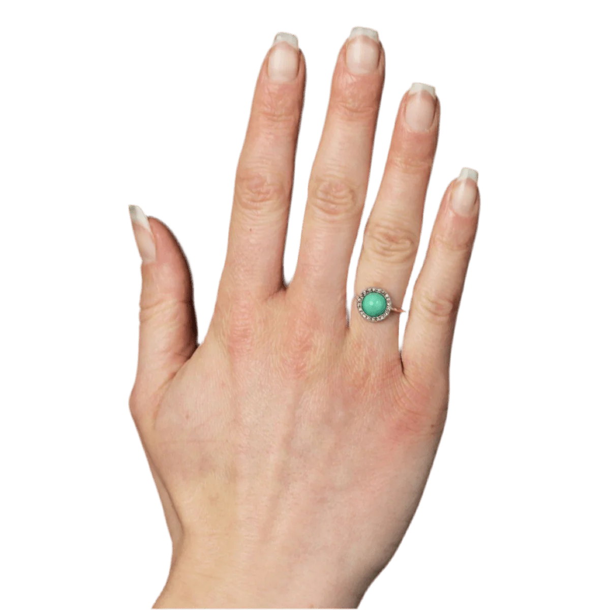 Bague Entourage en or rose, platine, turquoise et diamants - Image 2
