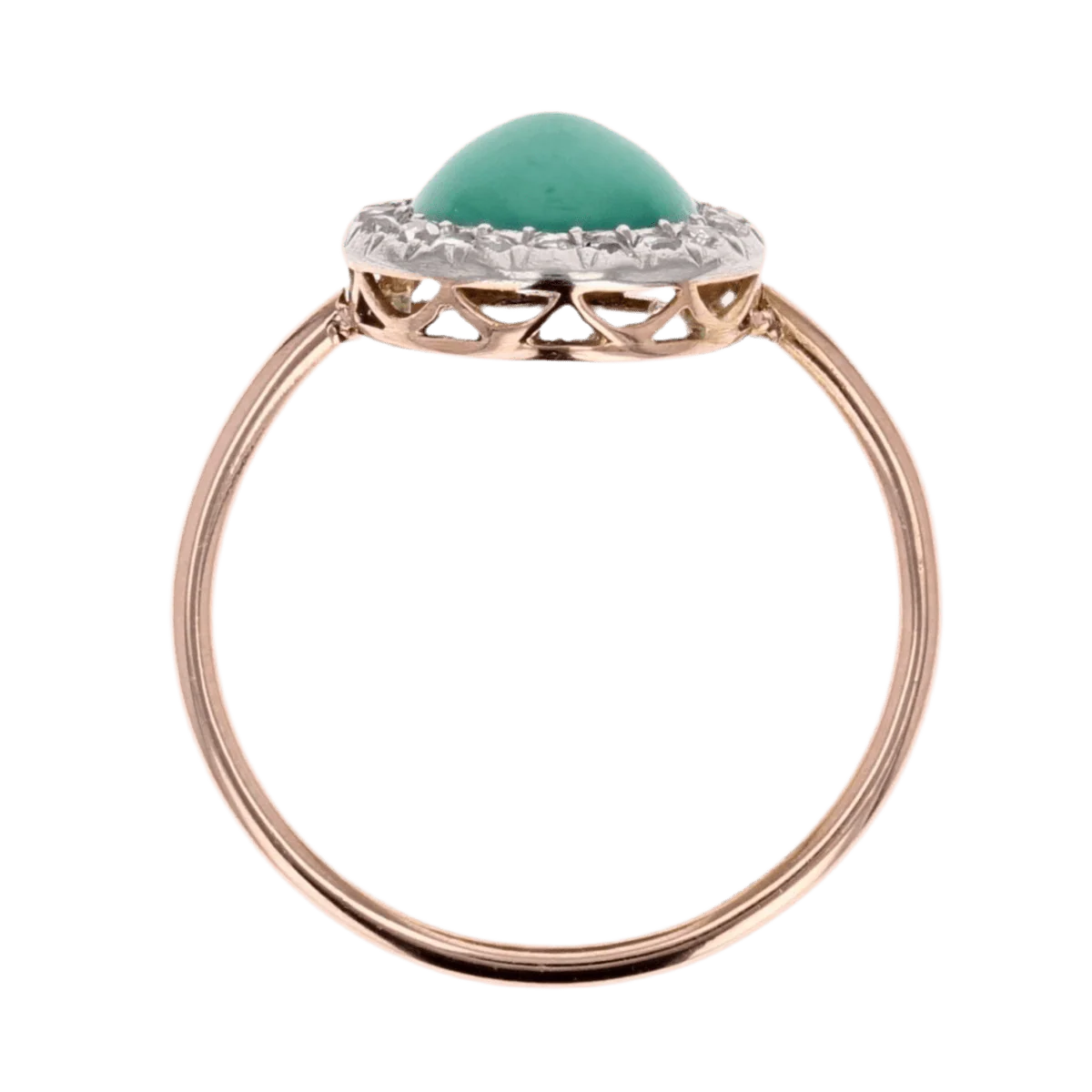 Bague Entourage en or rose, platine, turquoise et diamants - Image 6