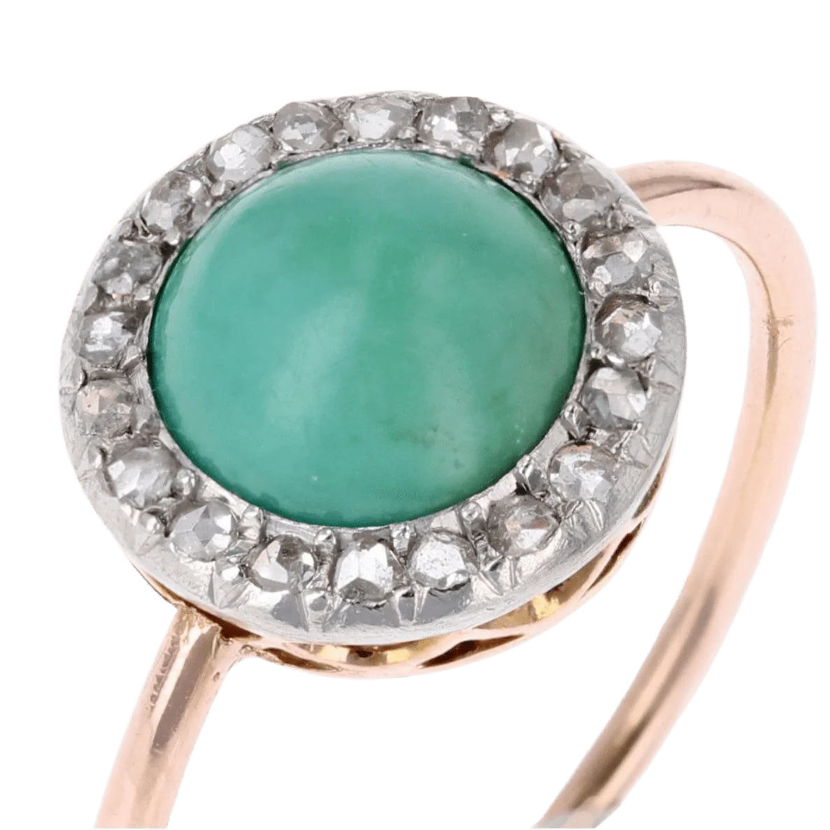 Bague Entourage en or rose, platine, turquoise et diamants - Image 7