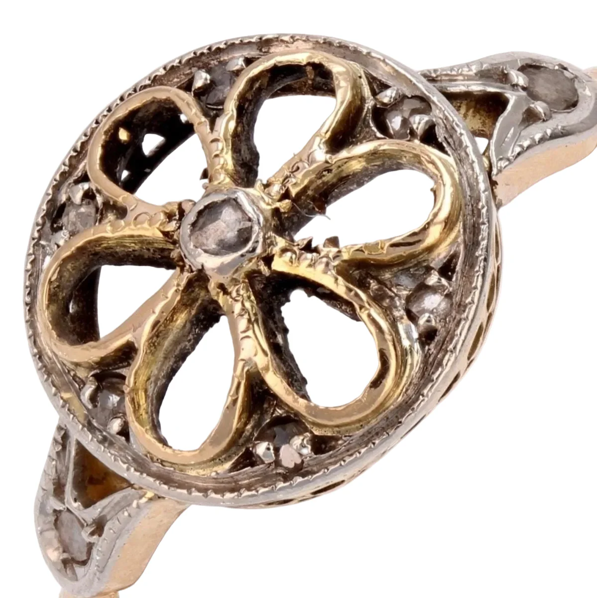 Bague Marguerite en or jaune, platine et diamants - Image 7