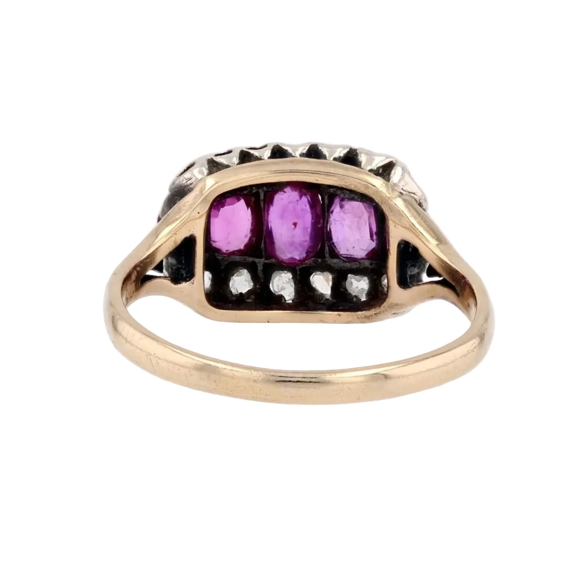 Bague Jarretière en or jaune, argent, rubis et diamants - Image 4