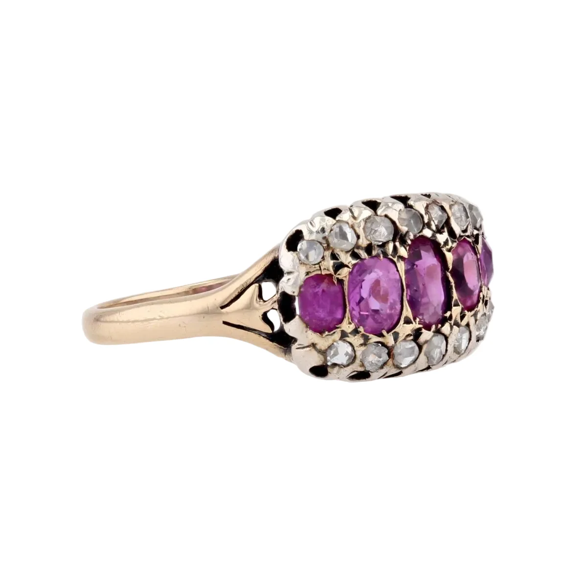 Bague Jarretière en or jaune, argent, rubis et diamants - Image 5