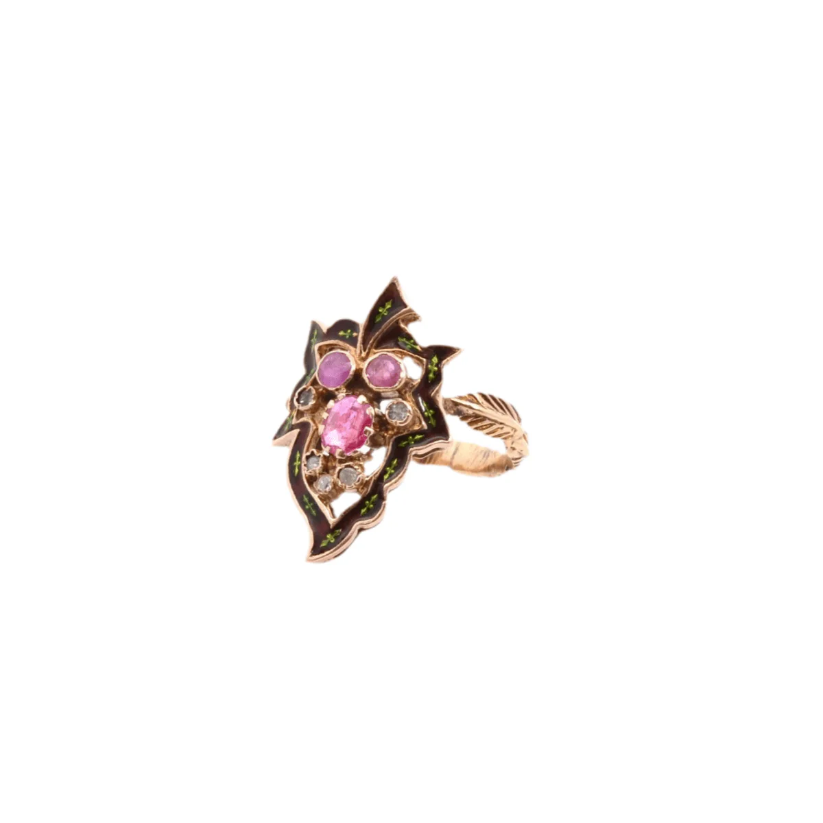 Bague en or jaune, émail, rubis et diamants - Image 2